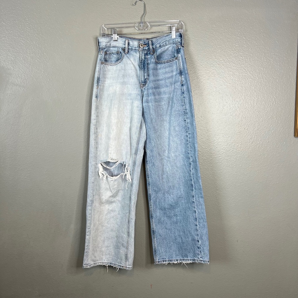 American Eagle Skater Jeans Womens 4S Two-Tone Distressed Wide Leg Baggy Y2K